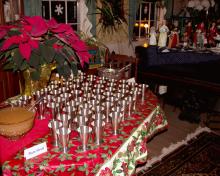 64 Pewter Shrub Cups assembled for a New Years celebration